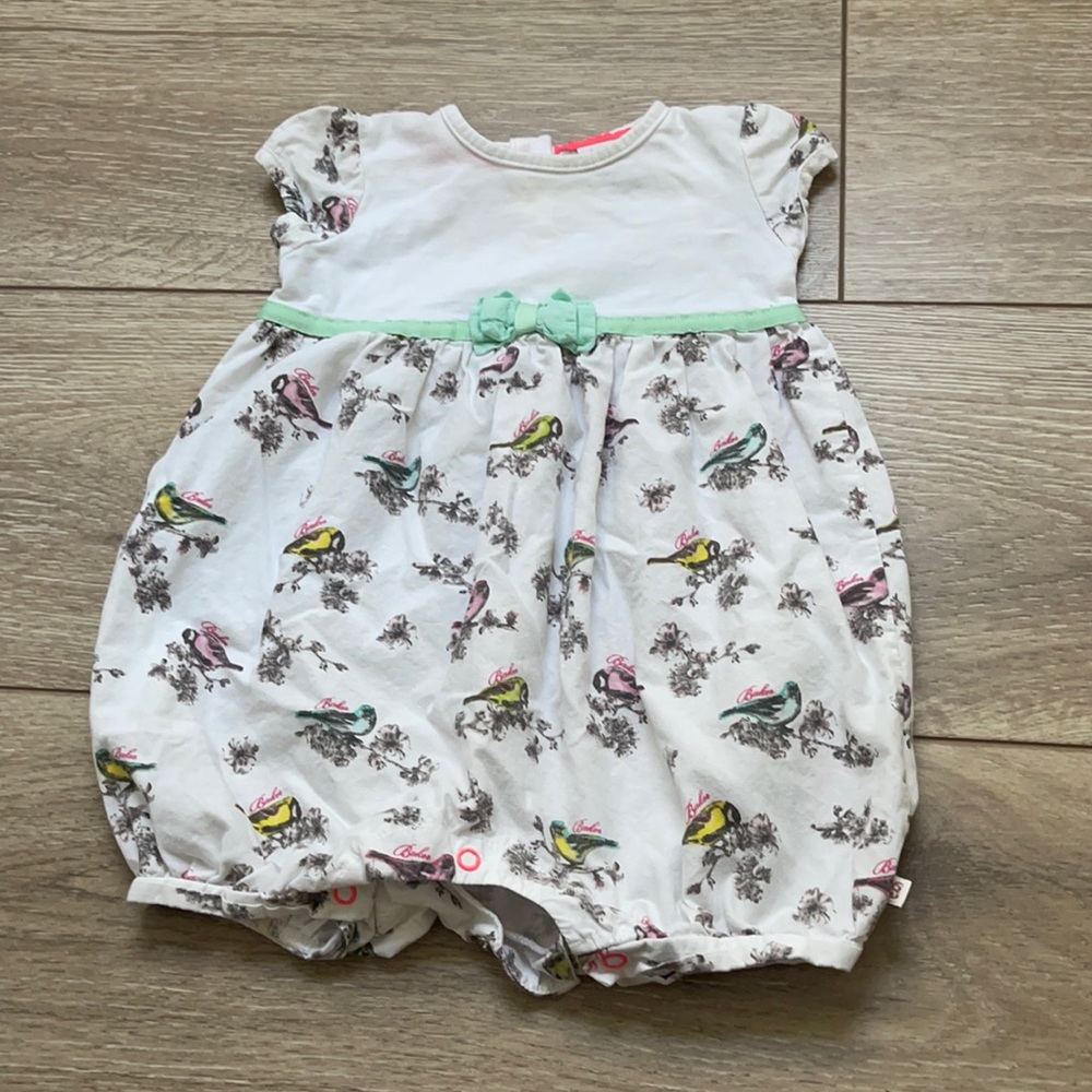 Baker Baby by Ted Baker mint and pink bird romper 6-9 months